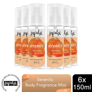 Impulse Body Fragrance Mist Serenity with Ginger & Earthy Musk Scent 150ml, 6pk