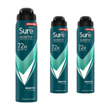 Load image into Gallery viewer, Sure Men Anti-Perspirant 72H Nonstop Protection Sensitive Deodorant, 3x250ml