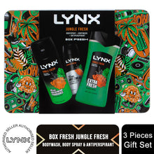 Load image into Gallery viewer, Lynx BOX FRESH Jungle Fresh Bodywash,Bodyspray &amp; Antiperspirant Gift Set for Him