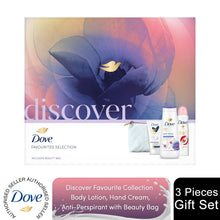 Load image into Gallery viewer, Dove Discover Favourites Selection 3 Pieces Gift Set for Her with Beauty Bag