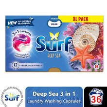 Load image into Gallery viewer, Surf 3 in 1 Laundry Washing Detergent Capsules Deep Sea, 36 Washes