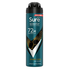 Load image into Gallery viewer, Sure Men Nonstop Protection 72H Anti-Perspirant Deodorant Sport Cool 150ml, 6pk