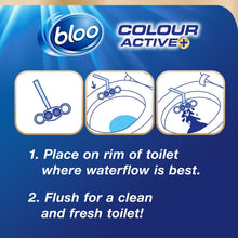 Load image into Gallery viewer, Bloo Colour Active Anti-Limescale Odour Stop Bleach Toilet Rim Block, 50g 12 Pk