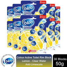 Load image into Gallery viewer, Bloo Power Active Toilet Rim Block Lemon Anti-Limescale 3 x 50g 10 packs