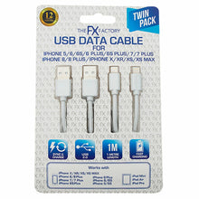 Load image into Gallery viewer, FX iPhone USB Data Cable - 1m - White- Twin Pack