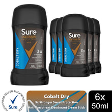 Load image into Gallery viewer, Sure Men Maximum Protection Cobalt Dry Anti-Perspirant Cream Stick 50ml, 6 Pack