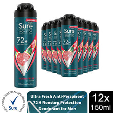 Load image into Gallery viewer, Sure Men Nonstop Protection 72H Antiperspirant Deodorant Ultra Fresh 150ml, 12pk