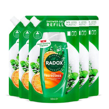 Load image into Gallery viewer, Radox Mineral Therapy Shower Gel Refill Pouch Feel Refreshed 500 ml, 5 Pack
