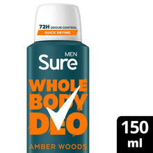 Load image into Gallery viewer, Sure Men Whole Body Amber Woods 72H Odour Protection Deodorant Spray 150ml, 6pk
