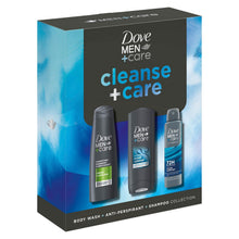 Load image into Gallery viewer, Dove Men+Care Gift Set Cleanse+Care Trio - Bodywash, Deodorant, Shampoo