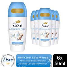 Load image into Gallery viewer, Dove Advanced Care Roll On Anti-Perspirant Fresh Cotton &amp; Sea Minerals 50ml, 6Pk