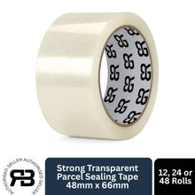 Load image into Gallery viewer, Clear Packing Tape 48mm x 66m Strong Parcel Box Tape (12 / 24 / 48 Rolls)