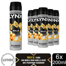 Load image into Gallery viewer, Lynx XL Gold Spray Anti-perspirant Deo AntiWhite Marks 72H Protection 200ml, 6Pk