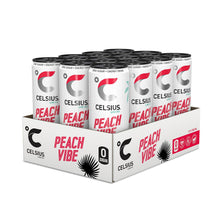 Load image into Gallery viewer, Celsius Live Fit Sparkling Energy Drink Peach Vibe with Zero Sugar 355ml, 12 Pk