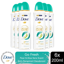Load image into Gallery viewer, Dove Advanced Care Go Fresh Antiperspirant Deo Pear &amp; Aloe Vera Scent 200ml, 6pk