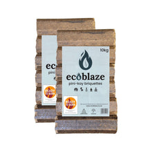 Load image into Gallery viewer, Ecoblaze Pini-Kay Wood 24 Briquettes 2x10 Kg Bag for Wood Burners &amp; Pizza Oven