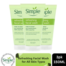Load image into Gallery viewer, Simple Face Wash-Moisturising, Refreshing, Clear Pore Scrub or Glow 150ml, 3Pack