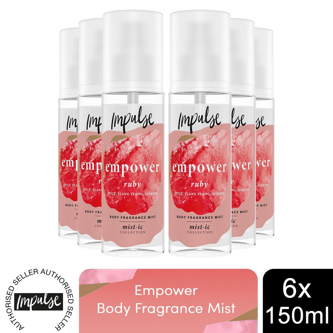 Impulse Body Fragrance Mist Empower w/ Ginger, Ylang & Jasmine Scent 150ml, 6pk