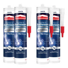 Load image into Gallery viewer, UniBond Healthy Kitchen &amp; Bathroom Anti-Mould Silicone Sealant 274g, 4 Pack