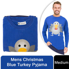 Load image into Gallery viewer, RJM Mens Christmas Turkey Pyjama Set Blue Medium Funny Festive Winter