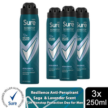 Load image into Gallery viewer, Sure Men Resilience Deodorant Spray with 72H Nonstop Protection 250ml, 3 Pack