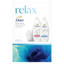 Load image into Gallery viewer, Dove Relax Body Wash Collection 2 Pieces Gift Set for Her with Shower Puff