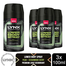 Load image into Gallery viewer, Lynx Lower Body Spray Pear + Cedarwood 72Hrs of Freshness 100ml, 3 Pack