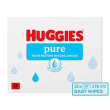Load image into Gallery viewer, Huggies Pure Plastic Free Baby Wipes 99% Water Wet Wipes, Pack of 12 (576 Wipes)