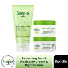 Load image into Gallery viewer, Simple Travel Wash 50ml Day Cream SPF 15 &amp; Night Cream Bundle