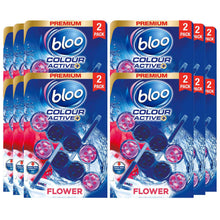 Load image into Gallery viewer, Bloo Toilet Rim Block Colour Active+Flower with Odour Stop Technology 2x50g 12pk