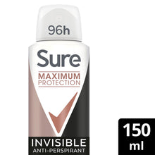 Load image into Gallery viewer, Sure Women Invisible Antiperspirant Deo with 96H Maximum Protection 150ml, 6 Pk