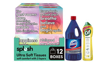 Load image into Gallery viewer, Splesh Tissues 12pk + 2x Cif Lemon 500ml + Domestos Bleach 2L