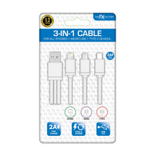 Load image into Gallery viewer, FX 3 in 1 iPhone, Type C and Micro USB Cable,  White