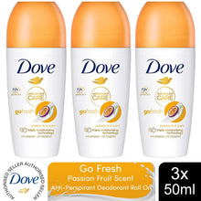 Load image into Gallery viewer, Dove Roll On Go Fresh Passion Fruit 72H Lasting Women's Antiperspirant 50ml, 3pk