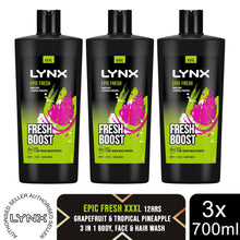 Load image into Gallery viewer, Lynx Epic Fresh Shower Gel Grapefruit &amp; Tropical Pineapple Scent 700ml, 3 Pack