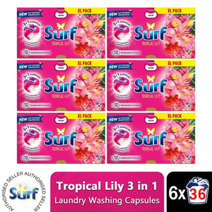 Surf 3 in 1 Laundry Washing Detergent Capsules Tropical Lily, 216 Washes