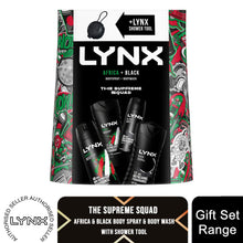 Load image into Gallery viewer, Lynx THE SUPREME SQUAD Africa &amp; Black 4 Pieces Gift Set for Him with Shower Tool