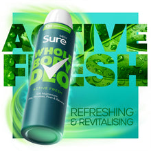 Load image into Gallery viewer, Sure Men Whole Body Deodorant Spray Active Fresh w/ 72H Odour Control 150ml, 6pk