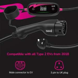 Cord Plus 5m Portable EV Charger 230V Fast Charging with UK Plug Adapter