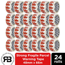 Load image into Gallery viewer, Fragile Tape 48mm x 66m Packing Tape for Parcels &amp; Boxes, 24 Rolls