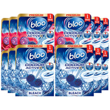 Load image into Gallery viewer, Bloo Colour Active Fresh Flower &amp; Bleach Toilet Rim Block Odour Stop 6 pk of 50g