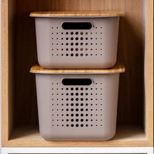 Load image into Gallery viewer, SmartStore Basket Recycled 20 Taupe Storage Box 13L With Brown Bamboo Lid