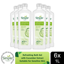 Load image into Gallery viewer, 6x Simple Kind to Skin Refreshing Bath Soak Cucumber Extract Sensitive Skin, 1L