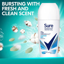 Load image into Gallery viewer, 6x Sure Women Motion Sense AP Deodorant Roll-on 72H Nonstop, Cotton Dry, 50ml