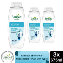 Load image into Gallery viewer, Simple Kind to Skin Sensitive Shower Gel Body Wash 675ml, 3pk