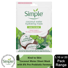 Load image into Gallery viewer, Simple Coconut Water Sheet Mask with 8% Pre-Probiotic Ferment, 5/10/20x, 25g