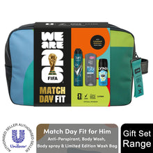 Load image into Gallery viewer, Match Day Fit FIFA Gift Set for Him Body Wash, Spray &amp; Wash Bag Grooming Kit