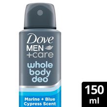 Load image into Gallery viewer, Dove Men+Care Whole Body 72H Odour Deodorant Spray Marine&amp;Blue Cypress 150ml,6pk