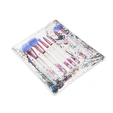Load image into Gallery viewer, Cosmic Makeup Brush Set 7 Piece Pink Purple Liquid Glitter Handle Beauty Kit
