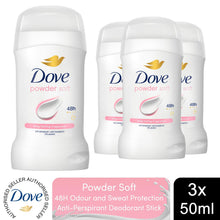 Load image into Gallery viewer, Dove Women Powder Soft Anti-Perspirant Deo Stick with 48H Protection 50ml, 3 Pk